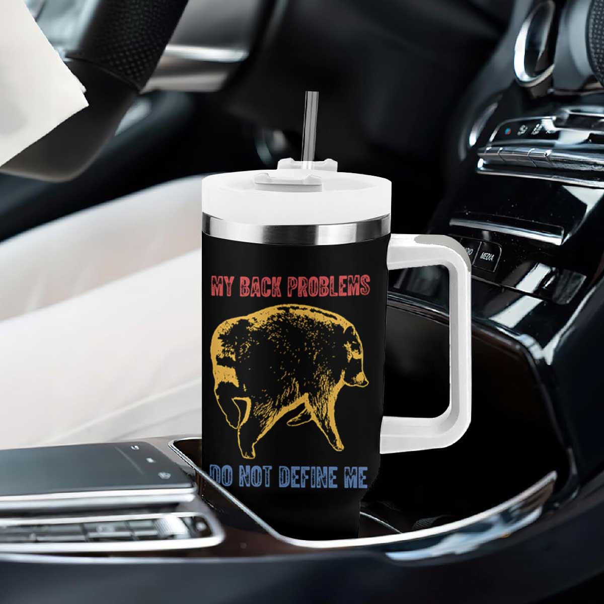 Funny Jimothy Meme Back Pain Humor Tumbler With Handle My Back Problems Do Not Define Me Viral Seattle Raccoon