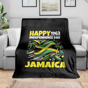 Happy Jamaican Independence Day 1962 Graphic Throw Blanket Jamaica Waving Flag and Palm Trees Caribbean Pride
