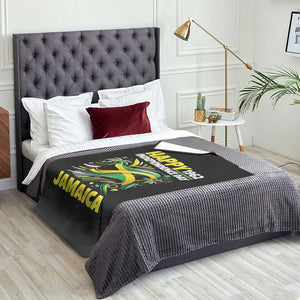 Happy Jamaican Independence Day 1962 Graphic Throw Blanket Jamaica Waving Flag and Palm Trees Caribbean Pride