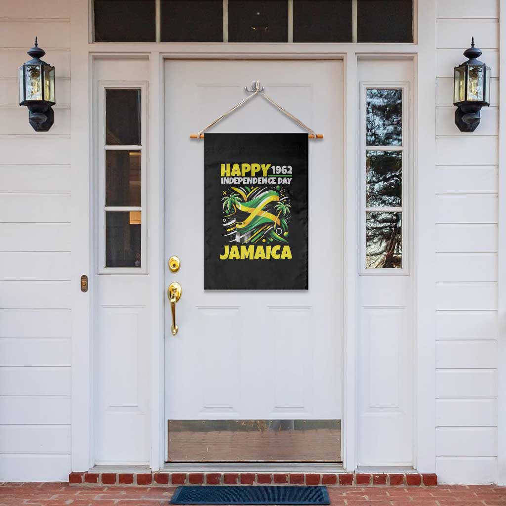 Happy Jamaican Independence Day 1962 Graphic Garden Flag Jamaica Waving Flag and Palm Trees Caribbean Pride