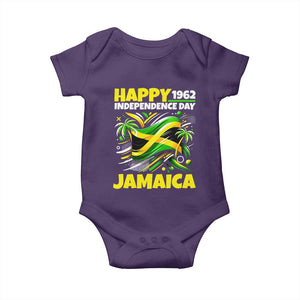 Happy Jamaican Independence Day 1962 Graphic Baby Onesie Jamaica Waving Flag and Palm Trees Caribbean Pride