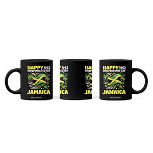 Happy Jamaican Independence Day 1962 Graphic Coffee Mug Jamaica Waving Flag and Palm Trees Caribbean Pride