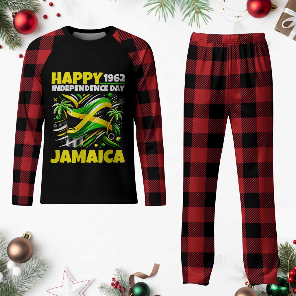 Happy Jamaican Independence Day 1962 Graphic Plaid Pajama Set Jamaica Waving Flag and Palm Trees Caribbean Pride TS02 Buffalo Plaid Print Your Wear
