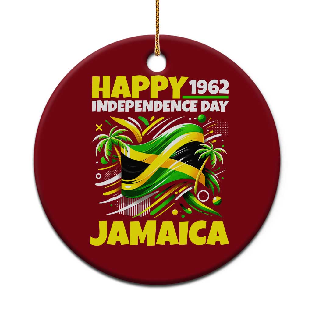 Happy Jamaican Independence Day 1962 Graphic Ceramic Ornament Jamaica Waving Flag and Palm Trees Caribbean Pride TS02 1pc Red Print Your Wear