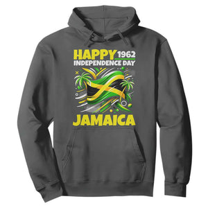 Happy Jamaican Independence Day 1962 Graphic Hoodie Jamaica Waving Flag and Palm Trees Caribbean Pride