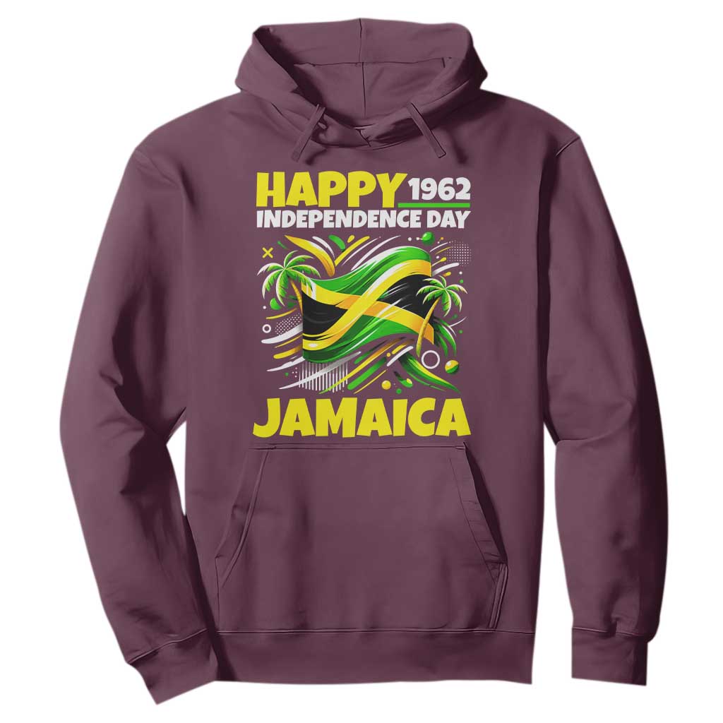 Happy Jamaican Independence Day 1962 Graphic Hoodie Jamaica Waving Flag and Palm Trees Caribbean Pride