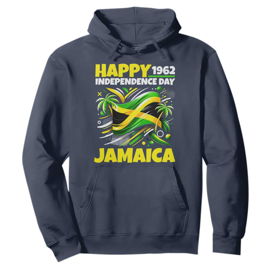 Happy Jamaican Independence Day 1962 Graphic Hoodie Jamaica Waving Flag and Palm Trees Caribbean Pride