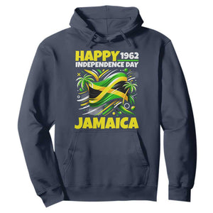 Happy Jamaican Independence Day 1962 Graphic Hoodie Jamaica Waving Flag and Palm Trees Caribbean Pride