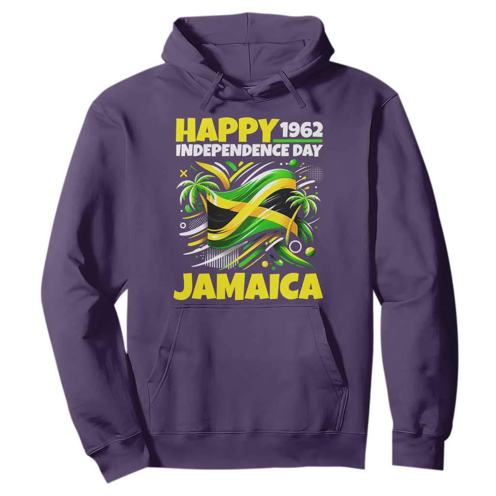Happy Jamaican Independence Day 1962 Graphic Hoodie Jamaica Waving Flag and Palm Trees Caribbean Pride