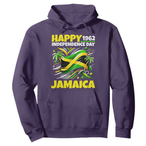 Happy Jamaican Independence Day 1962 Graphic Hoodie Jamaica Waving Flag and Palm Trees Caribbean Pride