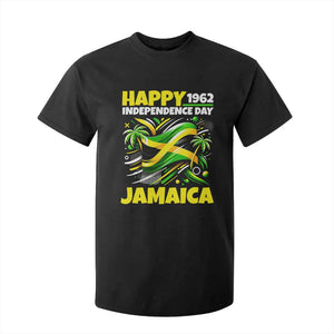 Happy Jamaican Independence Day 1962 Graphic T Shirt For Kid Jamaica Waving Flag and Palm Trees Caribbean Pride