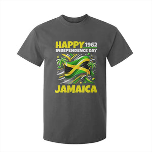Happy Jamaican Independence Day 1962 Graphic T Shirt For Kid Jamaica Waving Flag and Palm Trees Caribbean Pride