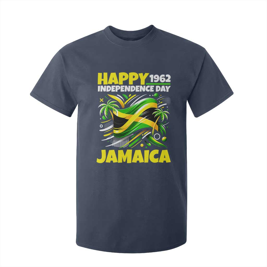 Happy Jamaican Independence Day 1962 Graphic T Shirt For Kid Jamaica Waving Flag and Palm Trees Caribbean Pride