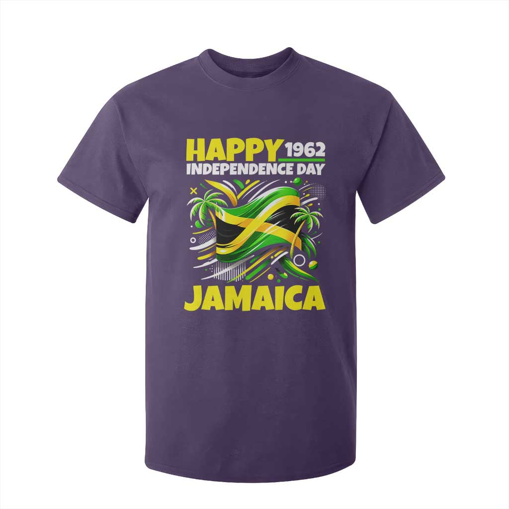 Happy Jamaican Independence Day 1962 Graphic T Shirt For Kid Jamaica Waving Flag and Palm Trees Caribbean Pride