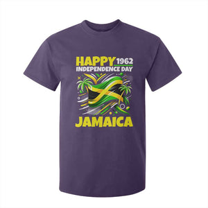 Happy Jamaican Independence Day 1962 Graphic T Shirt For Kid Jamaica Waving Flag and Palm Trees Caribbean Pride