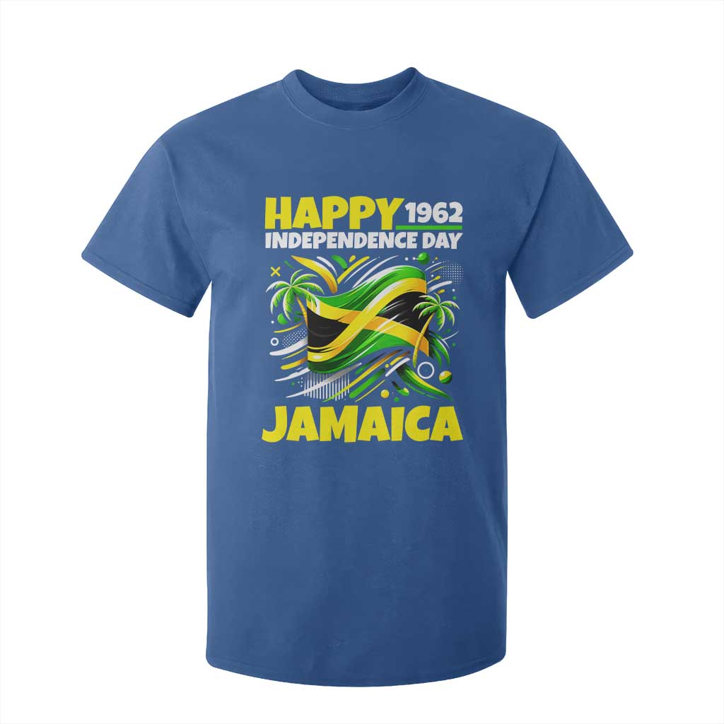 Happy Jamaican Independence Day 1962 Graphic T Shirt For Kid Jamaica Waving Flag and Palm Trees Caribbean Pride