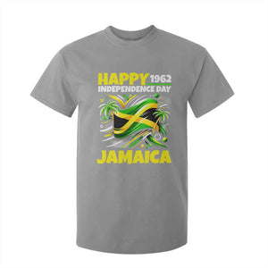 Happy Jamaican Independence Day 1962 Graphic T Shirt For Kid Jamaica Waving Flag and Palm Trees Caribbean Pride