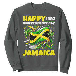 Happy Jamaican Independence Day 1962 Graphic Sweatshirt Jamaica Waving Flag and Palm Trees Caribbean Pride