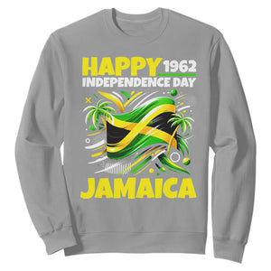 Happy Jamaican Independence Day 1962 Graphic Sweatshirt Jamaica Waving Flag and Palm Trees Caribbean Pride