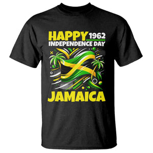 Happy Jamaican Independence Day 1962 Graphic T Shirt Jamaica Waving Flag and Palm Trees Caribbean Pride