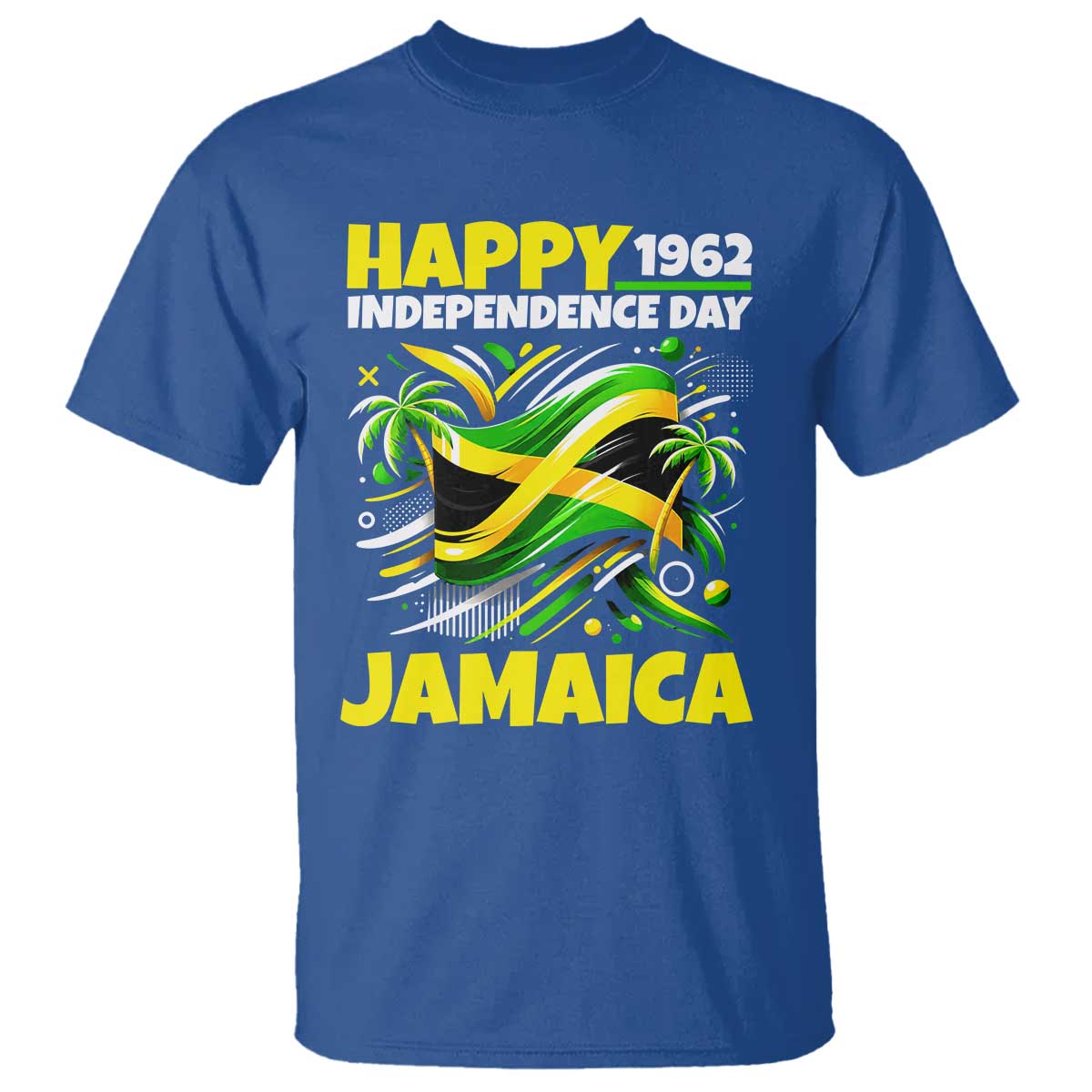 Happy Jamaican Independence Day 1962 Graphic T Shirt Jamaica Waving Flag and Palm Trees Caribbean Pride