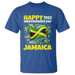 Happy Jamaican Independence Day 1962 Graphic T Shirt Jamaica Waving Flag and Palm Trees Caribbean Pride