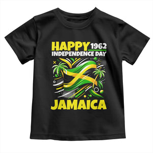 Happy Jamaican Independence Day 1962 Graphic Toddler T Shirt Jamaica Waving Flag and Palm Trees Caribbean Pride
