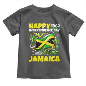 Happy Jamaican Independence Day 1962 Graphic Toddler T Shirt Jamaica Waving Flag and Palm Trees Caribbean Pride