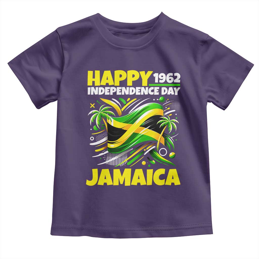 Happy Jamaican Independence Day 1962 Graphic Toddler T Shirt Jamaica Waving Flag and Palm Trees Caribbean Pride