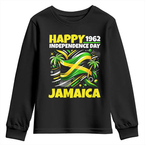 Happy Jamaican Independence Day 1962 Graphic Youth Sweatshirt Jamaica Waving Flag and Palm Trees Caribbean Pride