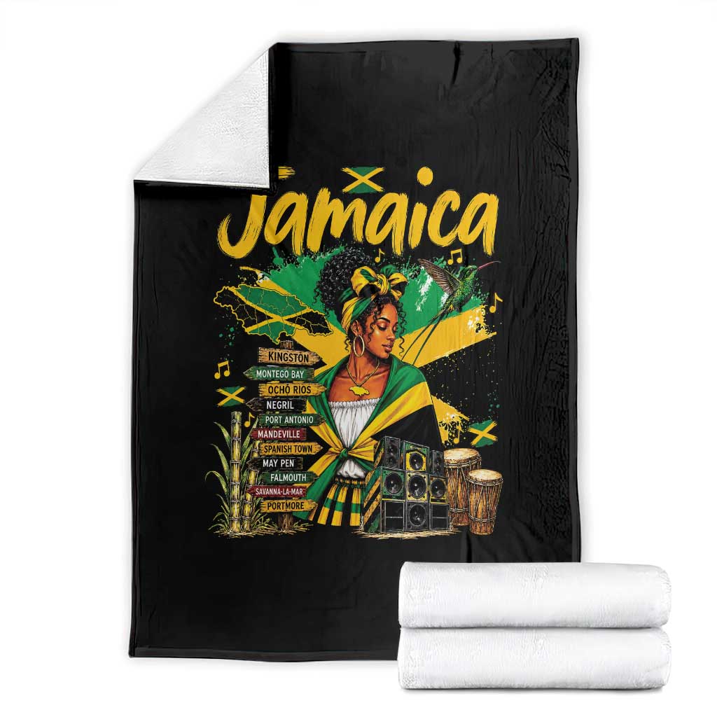 Proud Jamaican Queen Jamaica Roots Heritage Throw Blanket Doctor Bird and Island Landmarks Graphic