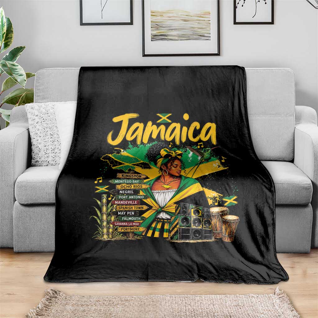 Proud Jamaican Queen Jamaica Roots Heritage Throw Blanket Doctor Bird and Island Landmarks Graphic