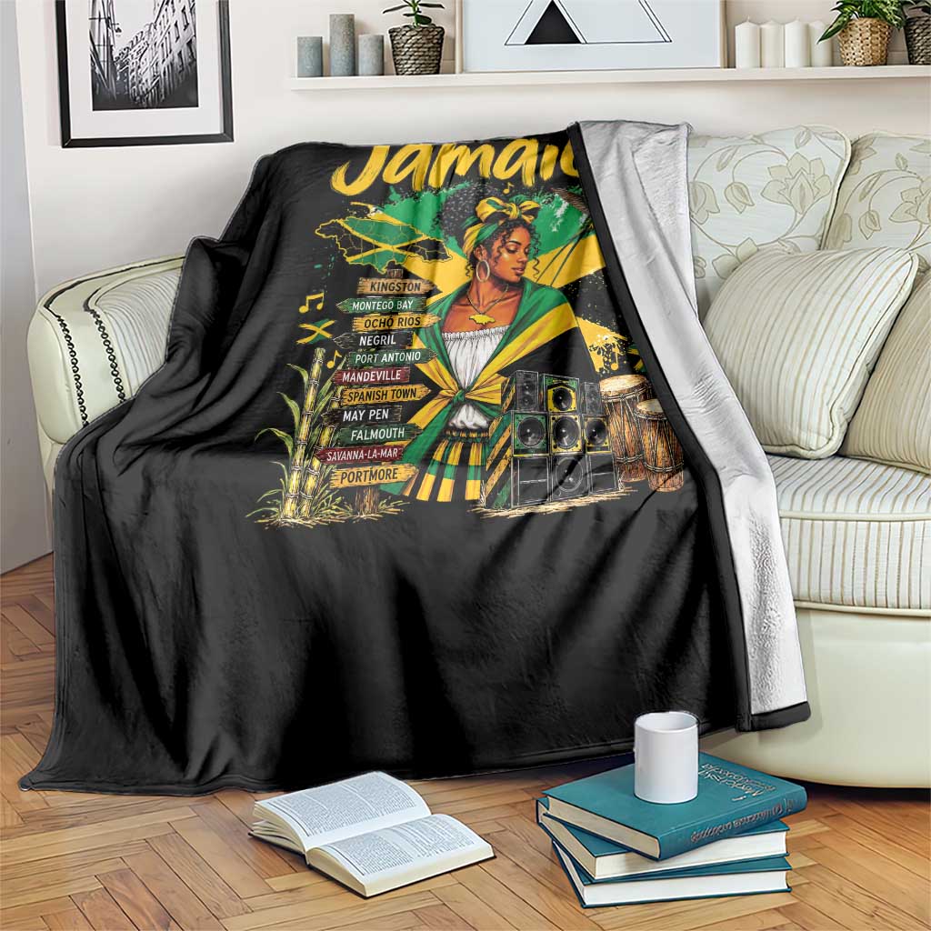 Proud Jamaican Queen Jamaica Roots Heritage Throw Blanket Doctor Bird and Island Landmarks Graphic