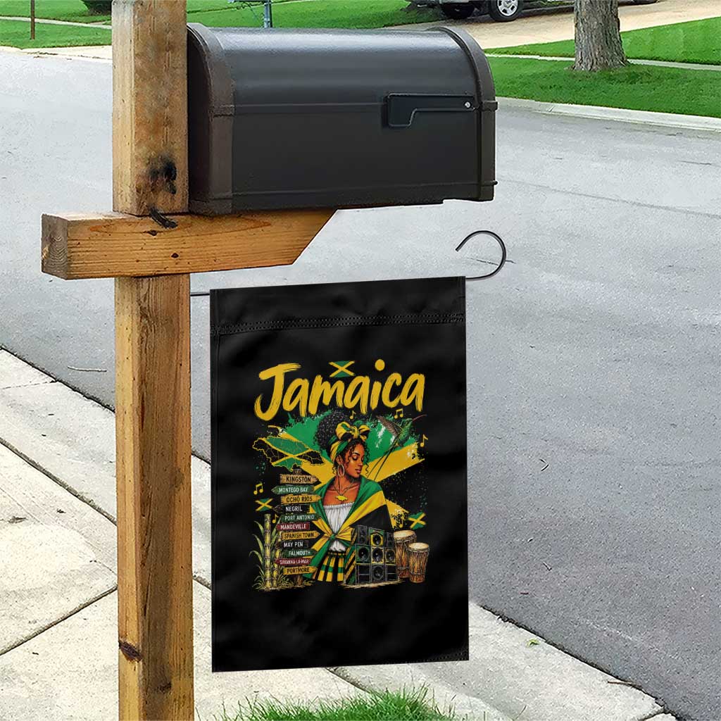 Proud Jamaican Queen Jamaica Roots Heritage Garden Flag Doctor Bird and Island Landmarks Graphic