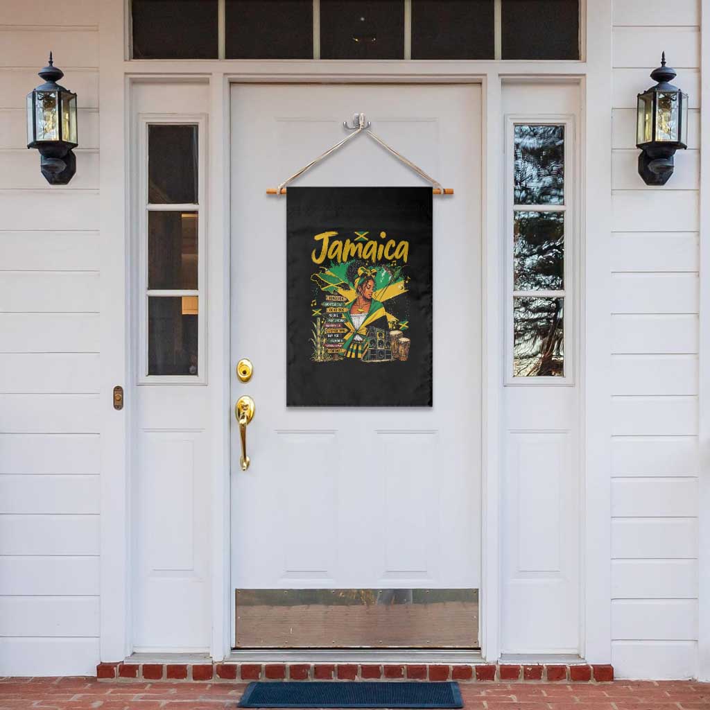 Proud Jamaican Queen Jamaica Roots Heritage Garden Flag Doctor Bird and Island Landmarks Graphic