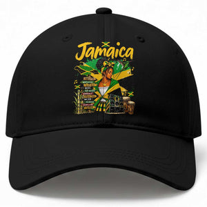 Proud Jamaican Queen Jamaica Roots Heritage Baseball Cap Doctor Bird and Island Landmarks Graphic