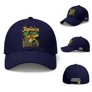 Proud Jamaican Queen Jamaica Roots Heritage Baseball Cap Doctor Bird and Island Landmarks Graphic