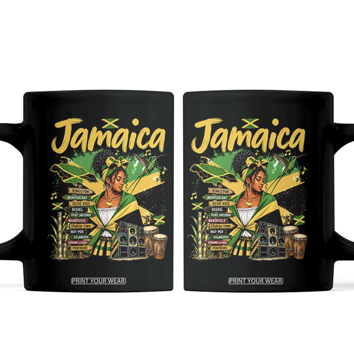 Proud Jamaican Queen Jamaica Roots Heritage Coffee Mug Doctor Bird and Island Landmarks Graphic