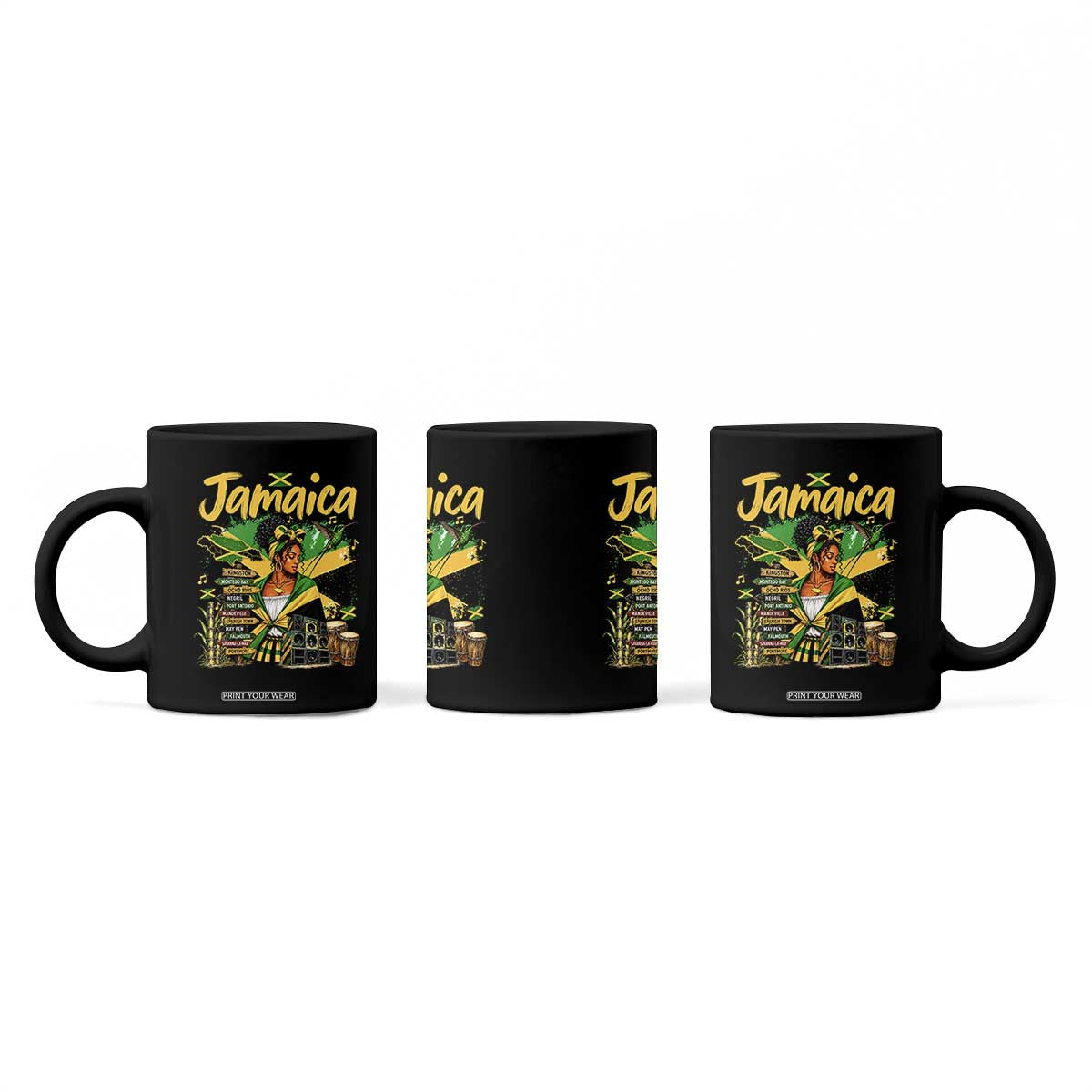 Proud Jamaican Queen Jamaica Roots Heritage Coffee Mug Doctor Bird and Island Landmarks Graphic