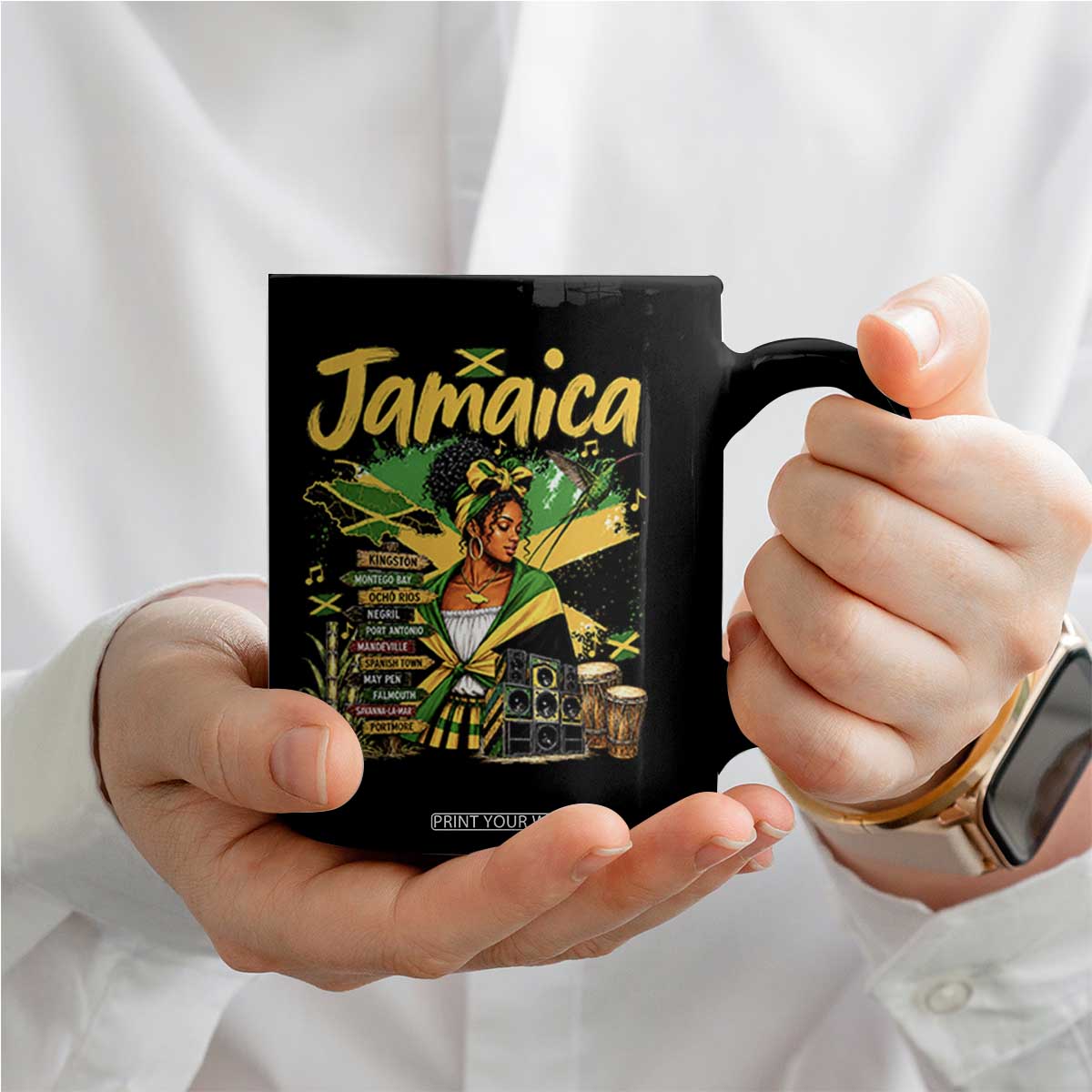 Proud Jamaican Queen Jamaica Roots Heritage Coffee Mug Doctor Bird and Island Landmarks Graphic