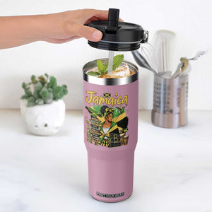 Proud Jamaican Queen Jamaica Roots Heritage Flip Straw Tumbler Doctor Bird and Island Landmarks Graphic