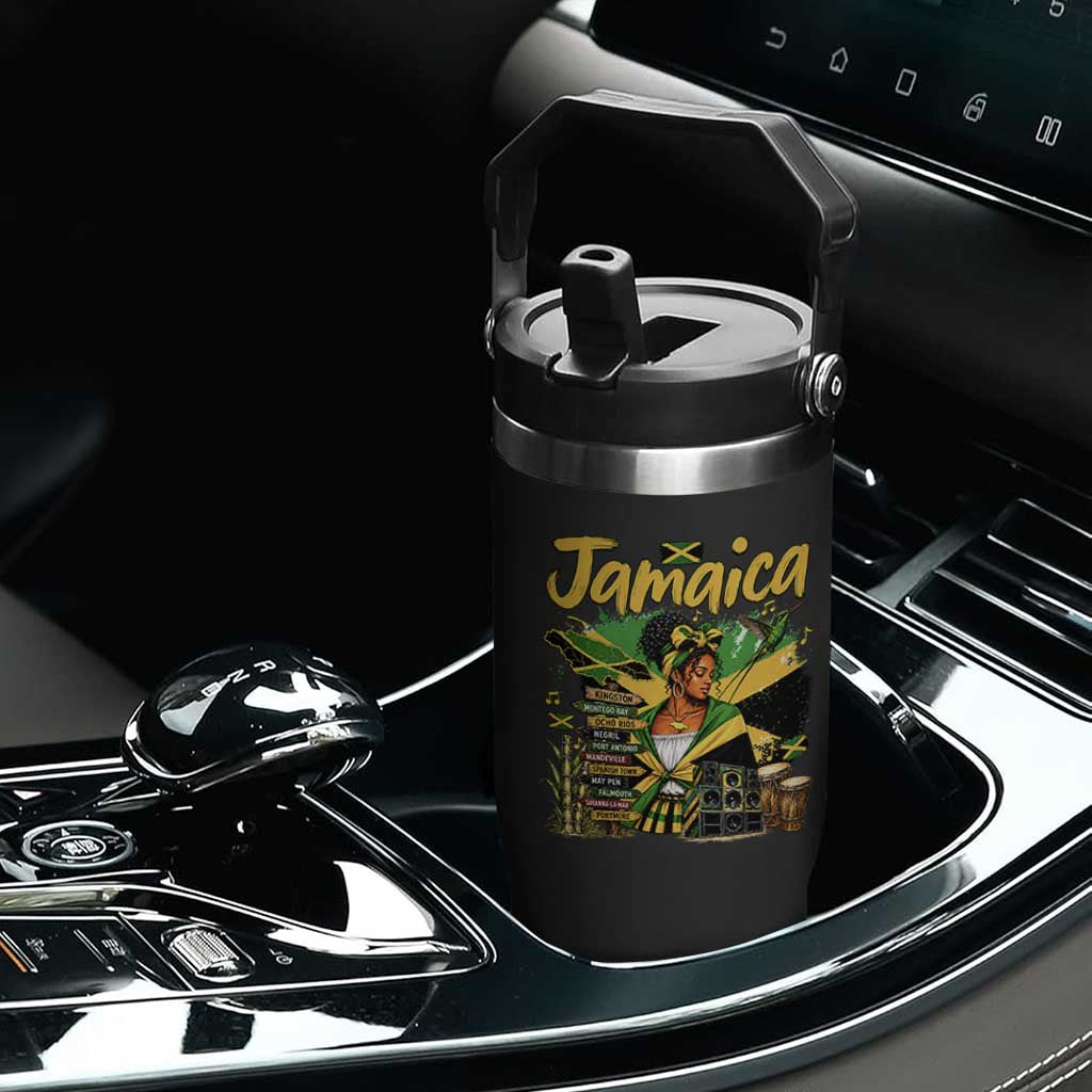 Proud Jamaican Queen Jamaica Roots Heritage Flip Straw Tumbler Doctor Bird and Island Landmarks Graphic