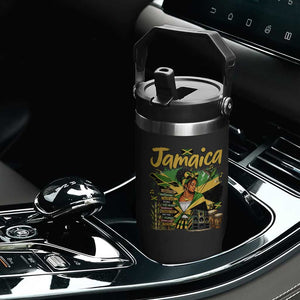 Proud Jamaican Queen Jamaica Roots Heritage Flip Straw Tumbler Doctor Bird and Island Landmarks Graphic
