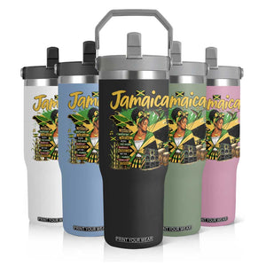 Proud Jamaican Queen Jamaica Roots Heritage Flip Straw Tumbler Doctor Bird and Island Landmarks Graphic