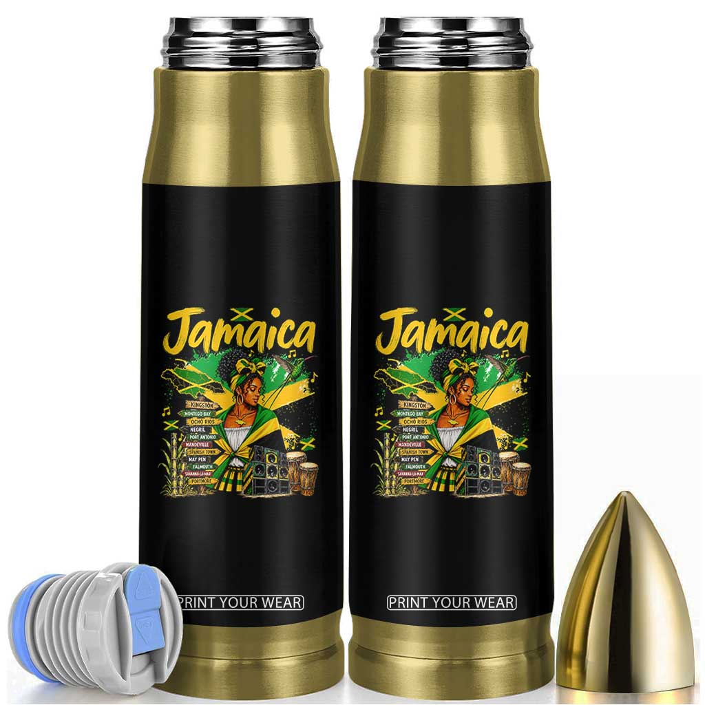 Proud Jamaican Queen Jamaica Roots Heritage Bullet Tumbler Doctor Bird and Island Landmarks Graphic TS02 Black Print Your Wear