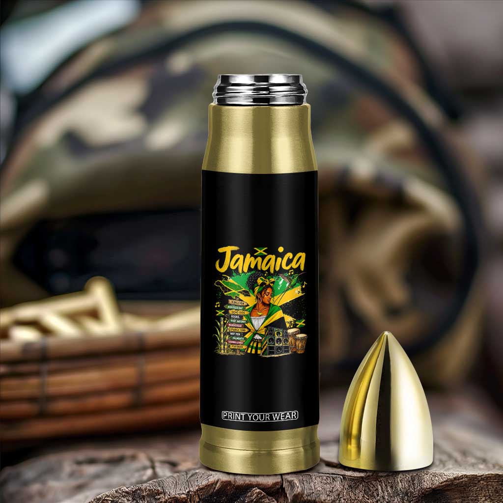 Proud Jamaican Queen Jamaica Roots Heritage Bullet Tumbler Doctor Bird and Island Landmarks Graphic