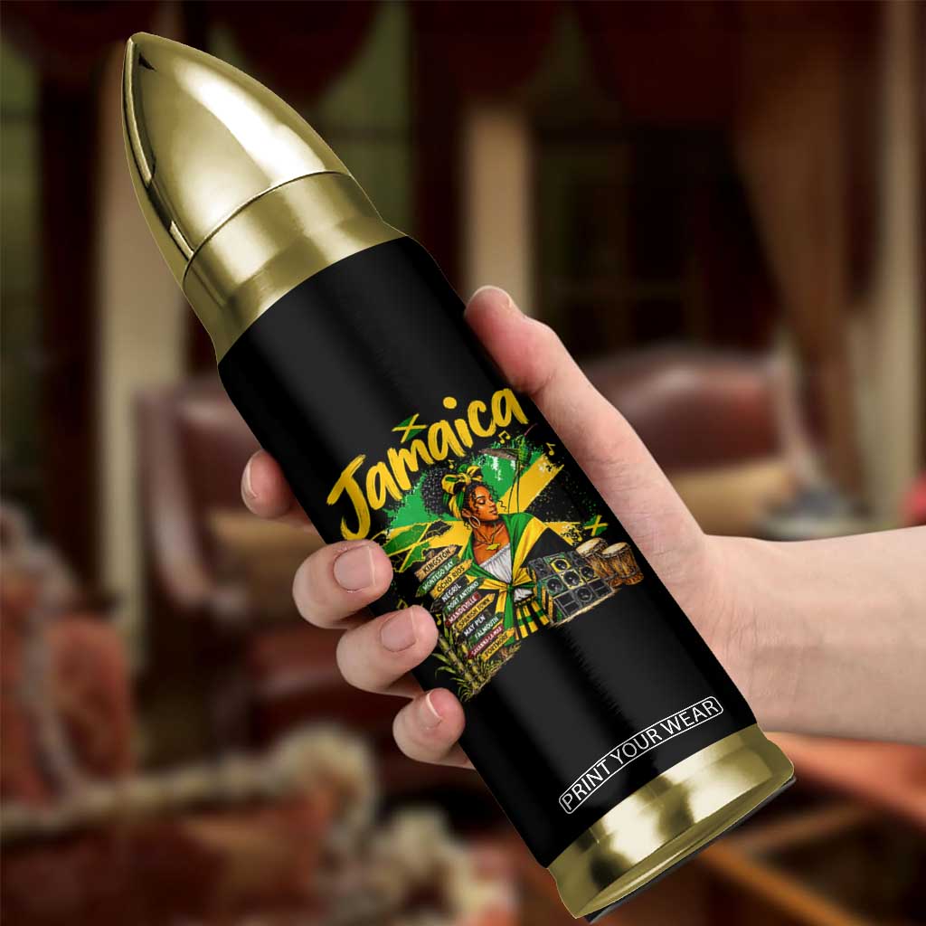 Proud Jamaican Queen Jamaica Roots Heritage Bullet Tumbler Doctor Bird and Island Landmarks Graphic