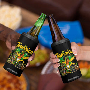 Proud Jamaican Queen Jamaica Roots Heritage 4 in 1 Can Cooler Tumbler Doctor Bird and Island Landmarks Graphic