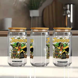 Proud Jamaican Queen Jamaica Roots Heritage Glass Can Doctor Bird and Island Landmarks Graphic
