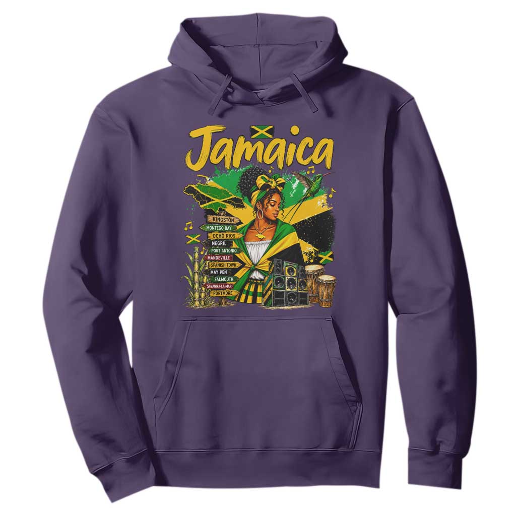 Proud Jamaican Queen Jamaica Roots Heritage Hoodie Doctor Bird and Island Landmarks Graphic